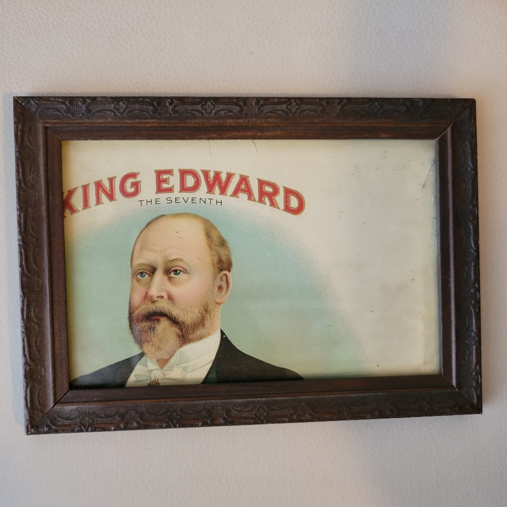 Vintage King Edward The Seventh Cigar Box Remnant in Frame ~ Antique?